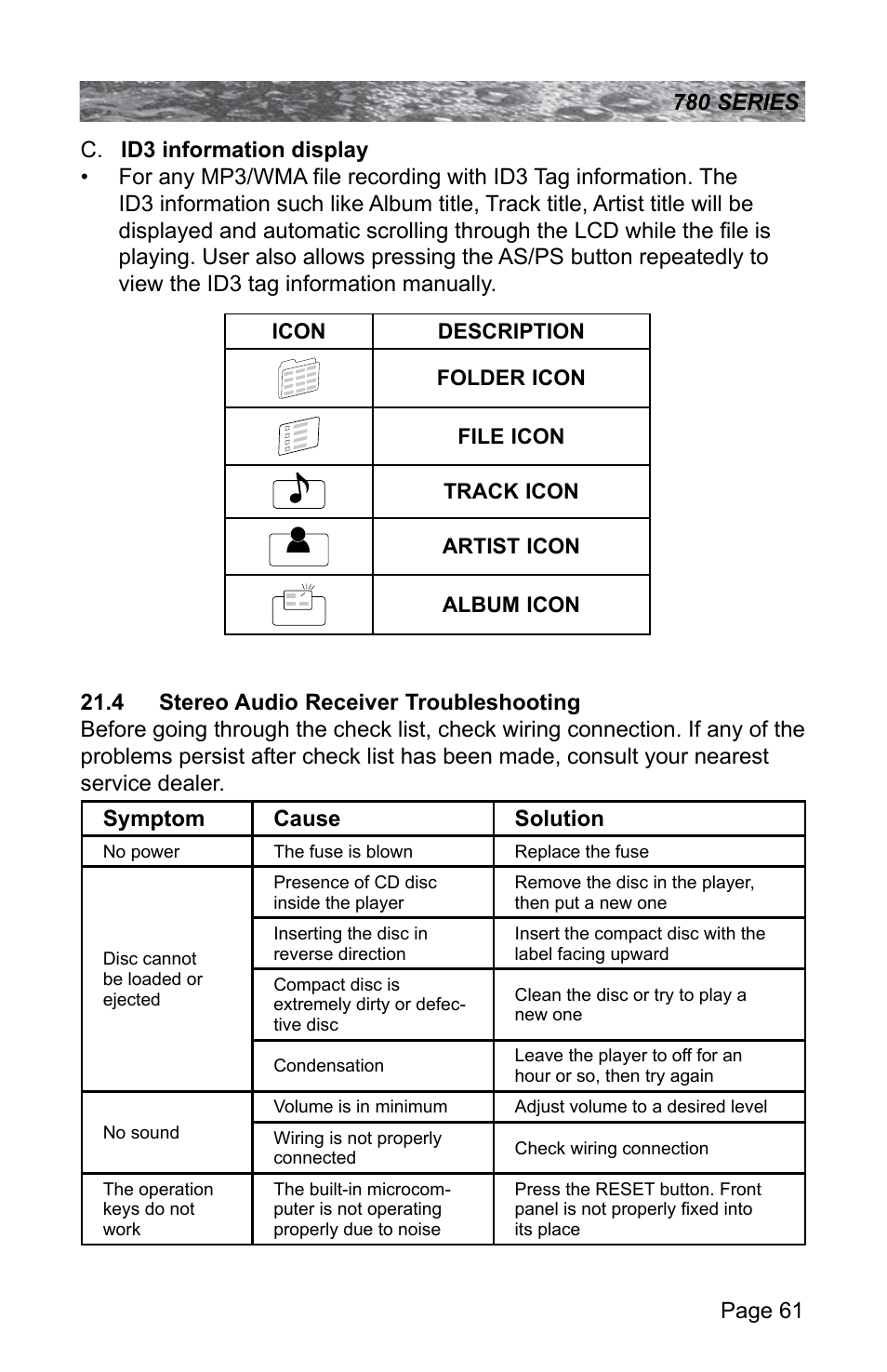 4 stereo audio receiver troubleshooting | Sundance Spas CAMDEN 780 User Manual | Page 65 / 72