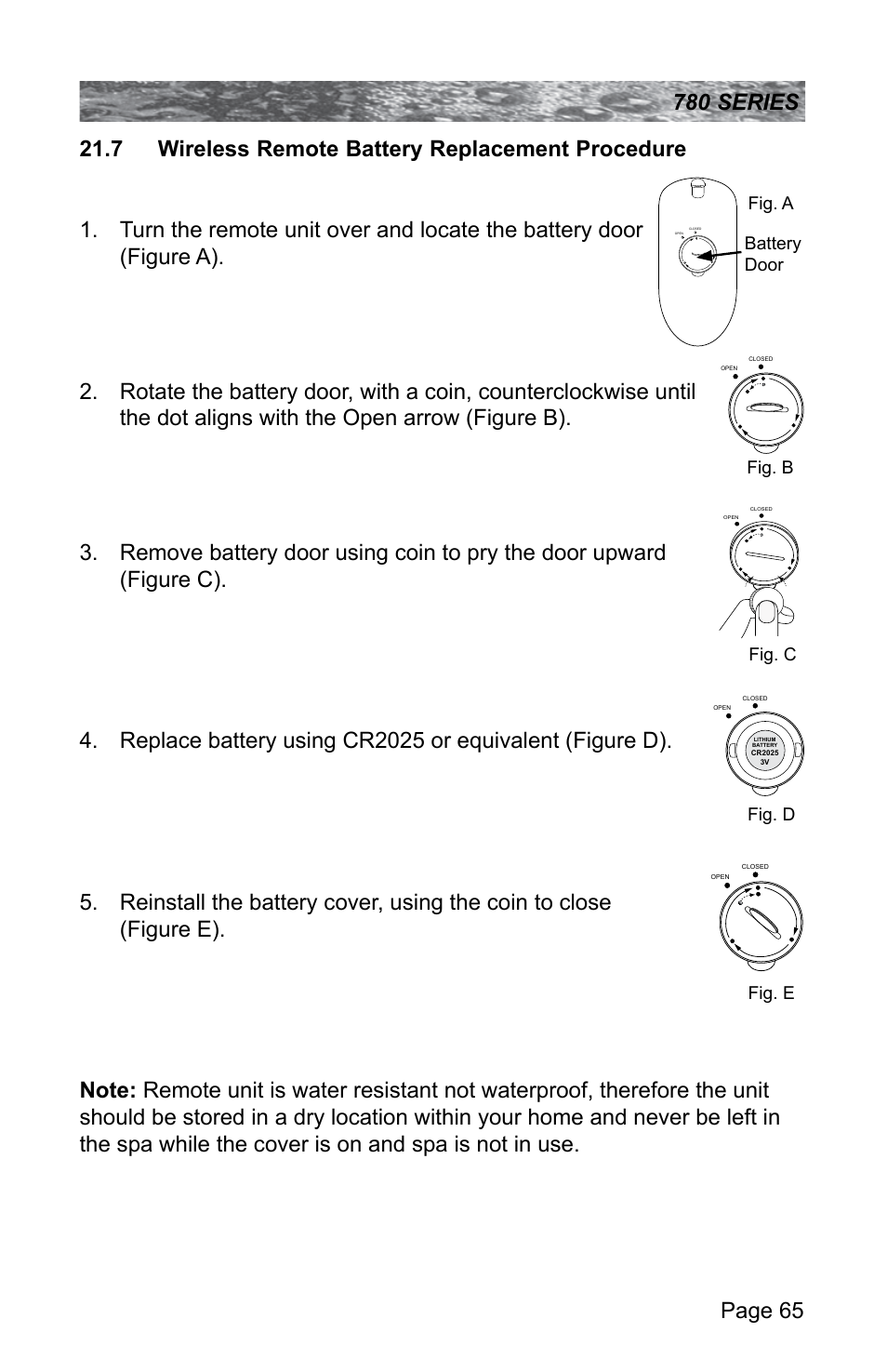 7 wireless remote battery replacement procedure | Sundance Spas CAMDEN 780 User Manual | Page 69 / 72