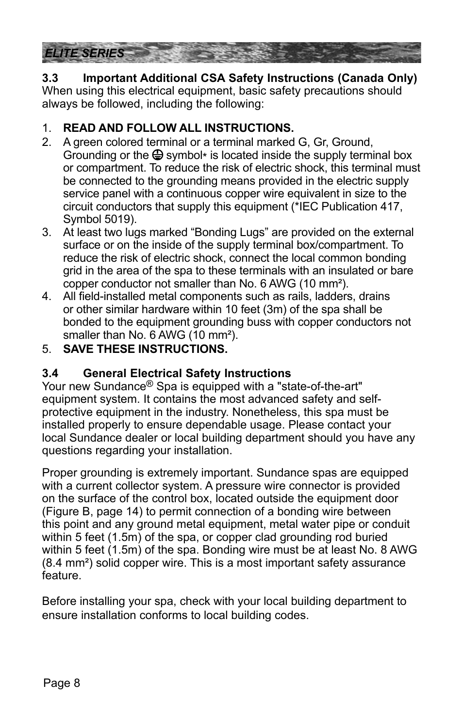 4 general electrical safety instructions, General electrical safety instructions | Sundance Spas CONSTANCE 6530-512X User Manual | Page 12 / 72