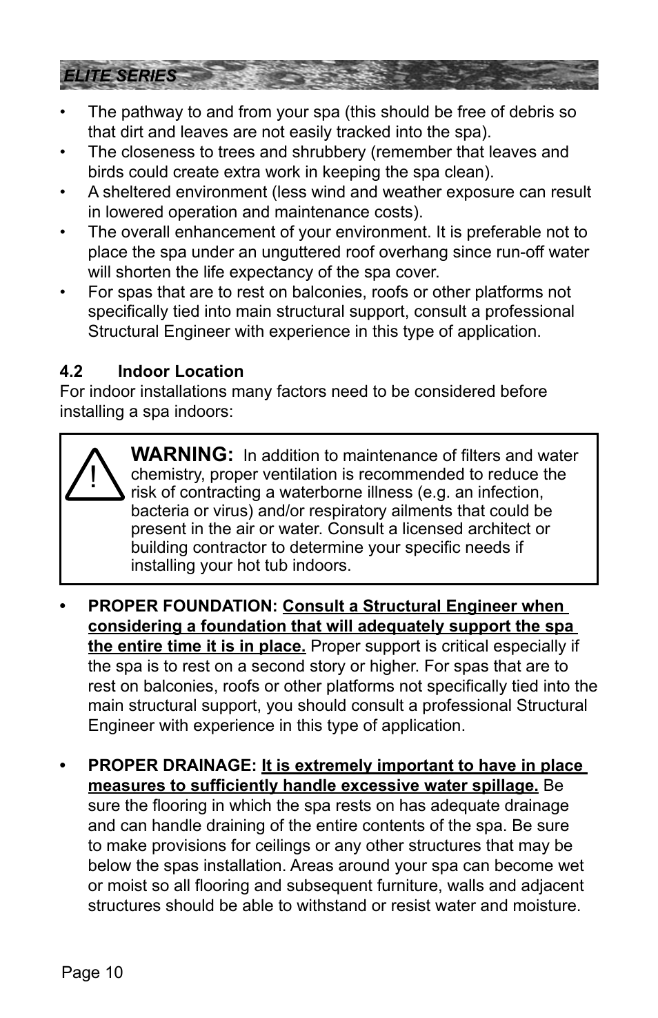 2 indoor location, Indoor location, Warning | Sundance Spas CONSTANCE 6530-512X User Manual | Page 14 / 72