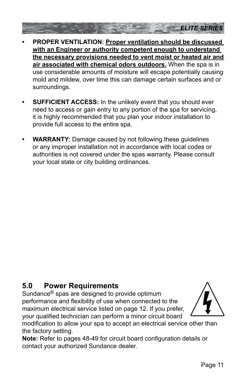 0 power requirements, Power requirements | Sundance Spas CONSTANCE 6530-512X User Manual | Page 15 / 72