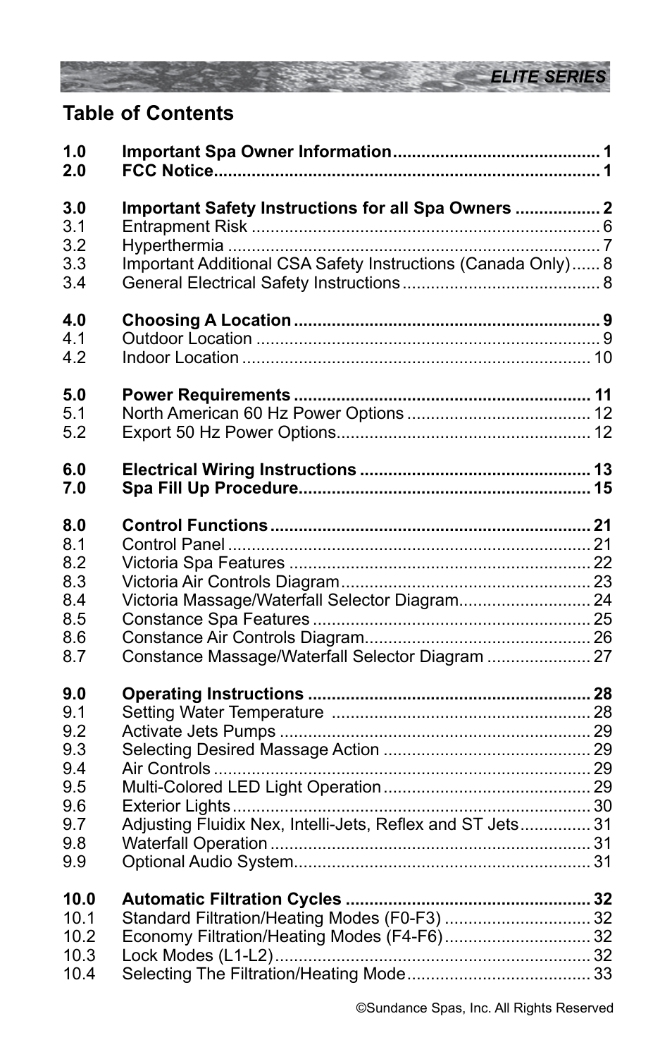 Sundance Spas CONSTANCE 6530-512X User Manual | Page 3 / 72