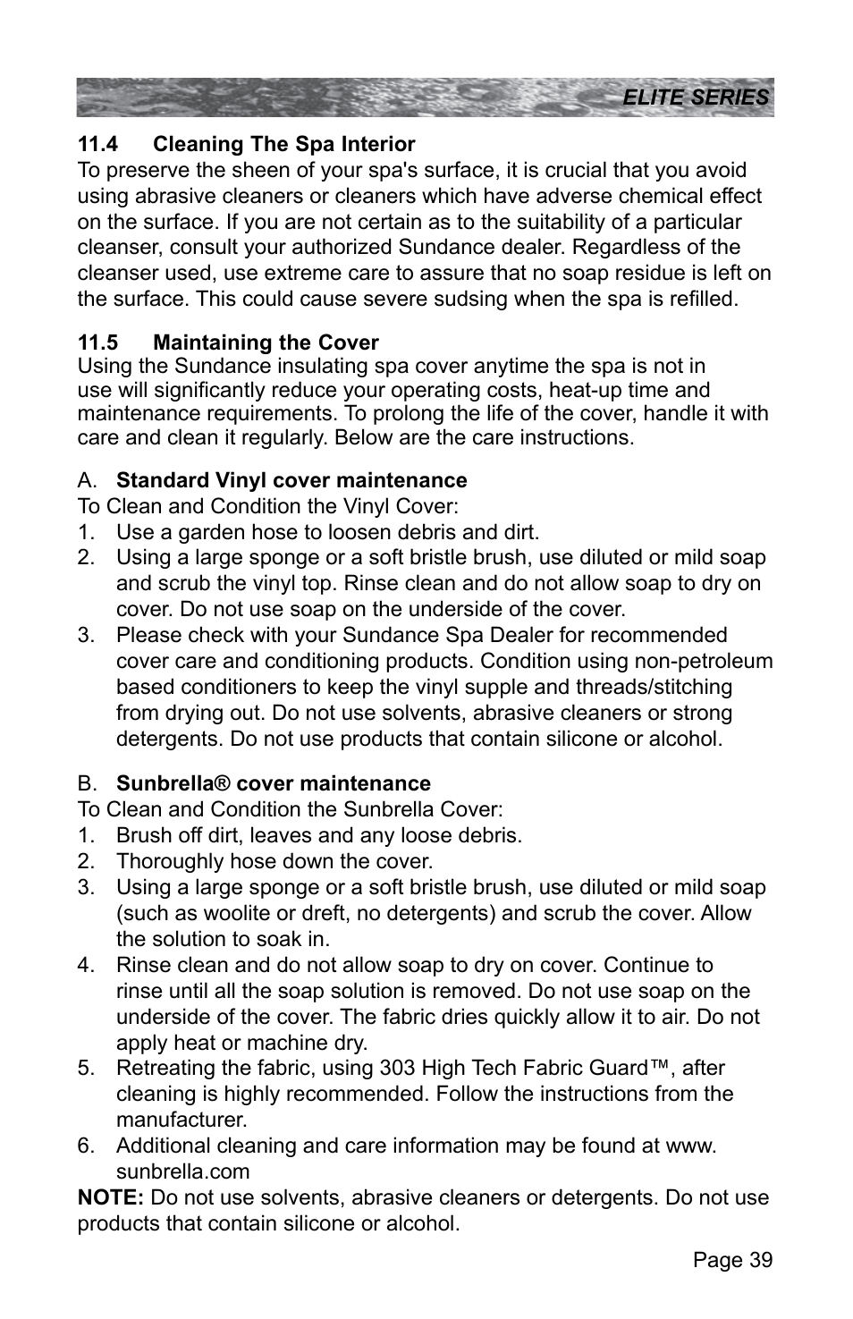 4 cleaning the spa interior, 5 maintaining the cover, Cleaning the spa interior | Maintaining the cover | Sundance Spas CONSTANCE 6530-512X User Manual | Page 43 / 72