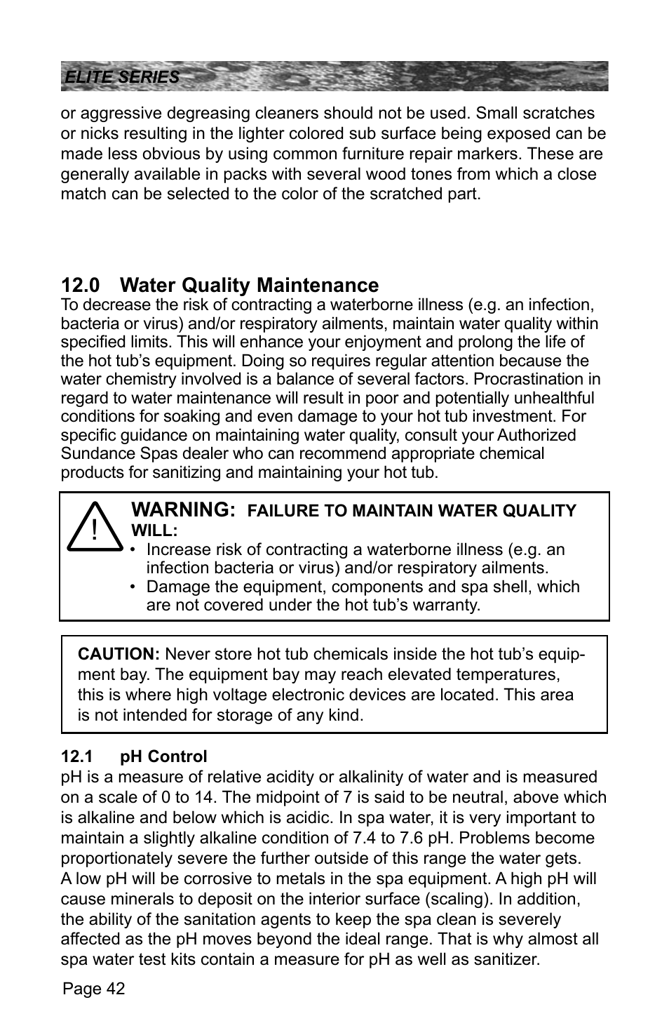 0 water quality maintenance, 1 ph control, 42) for | Sundance Spas CONSTANCE 6530-512X User Manual | Page 46 / 72