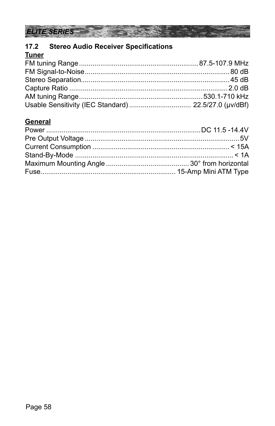 2 stereo audio receiver specifications | Sundance Spas CONSTANCE 6530-512X User Manual | Page 62 / 72