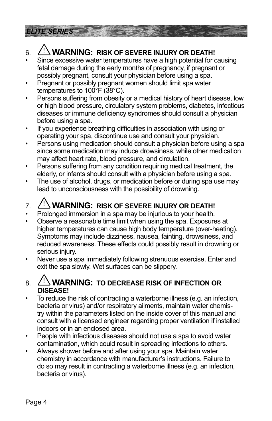 Warning | Sundance Spas CONSTANCE 6530-512X User Manual | Page 8 / 72