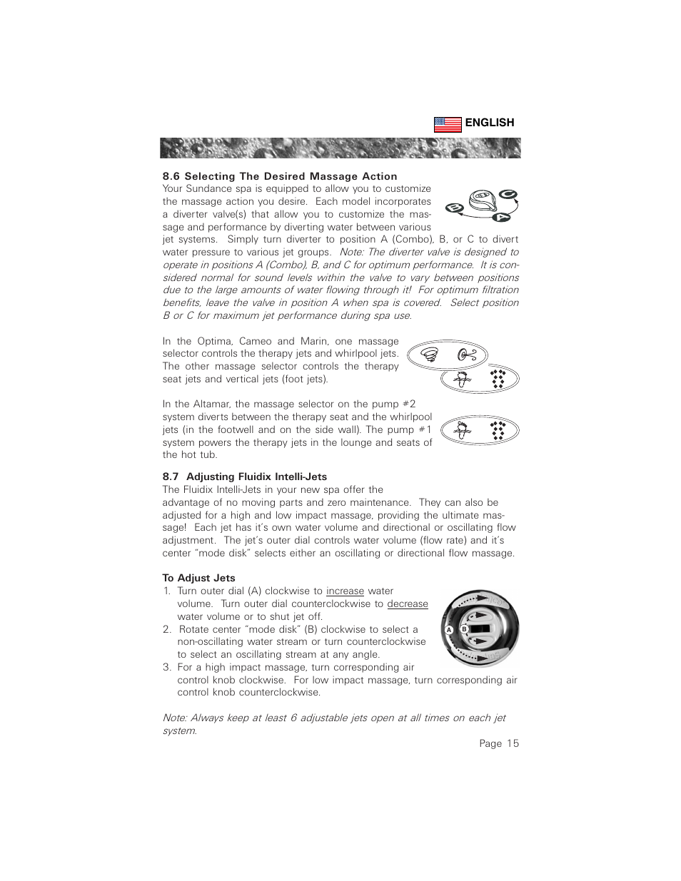 6 selecting the desired massage action, 7 adjusting fluidix intelli-jets | Sundance Spas 880 User Manual | Page 24 / 50