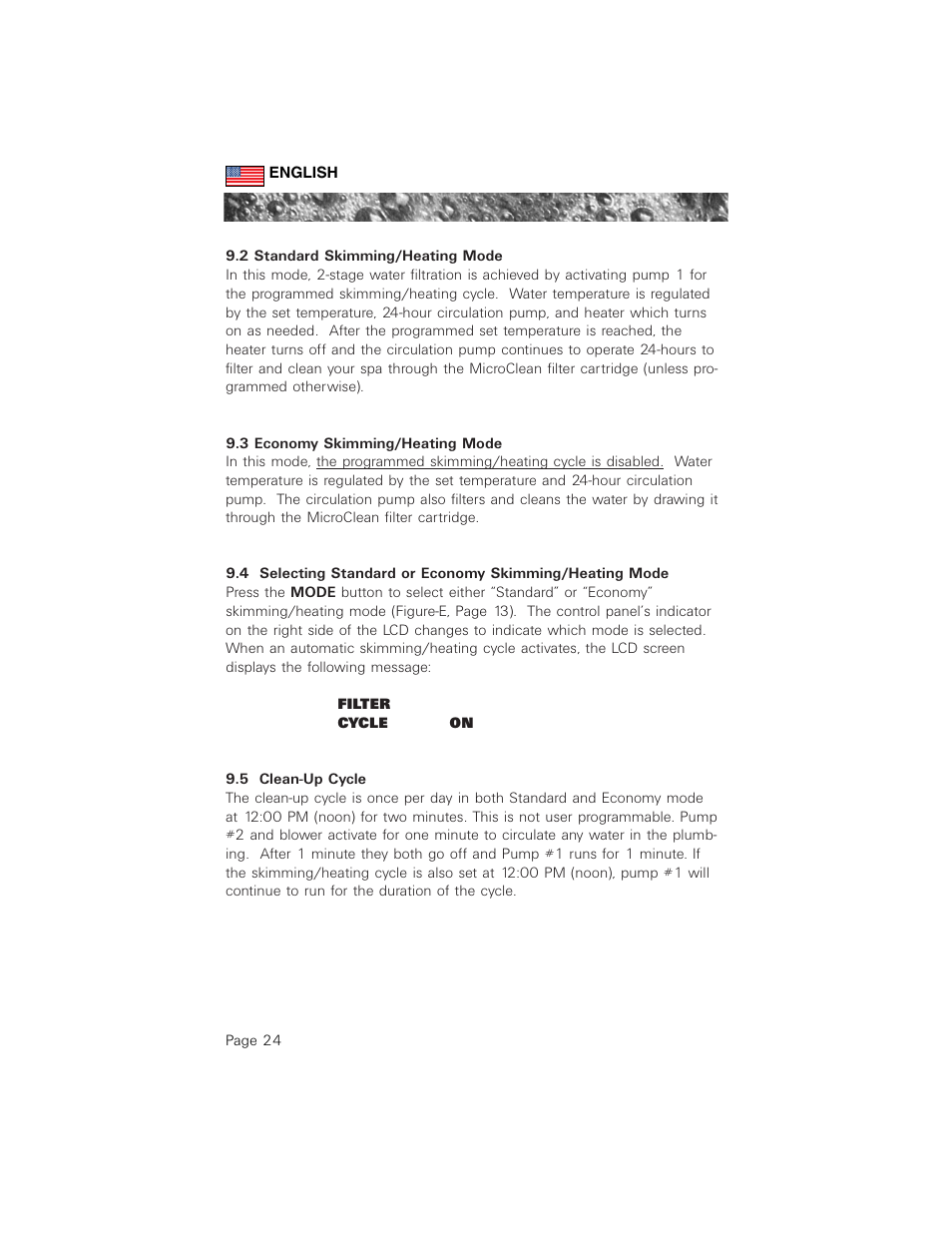 2 standard skimming/heating mode, 3 economy skimming/heating mode, 5 clean-up cycle | Sundance Spas 880 User Manual | Page 33 / 50