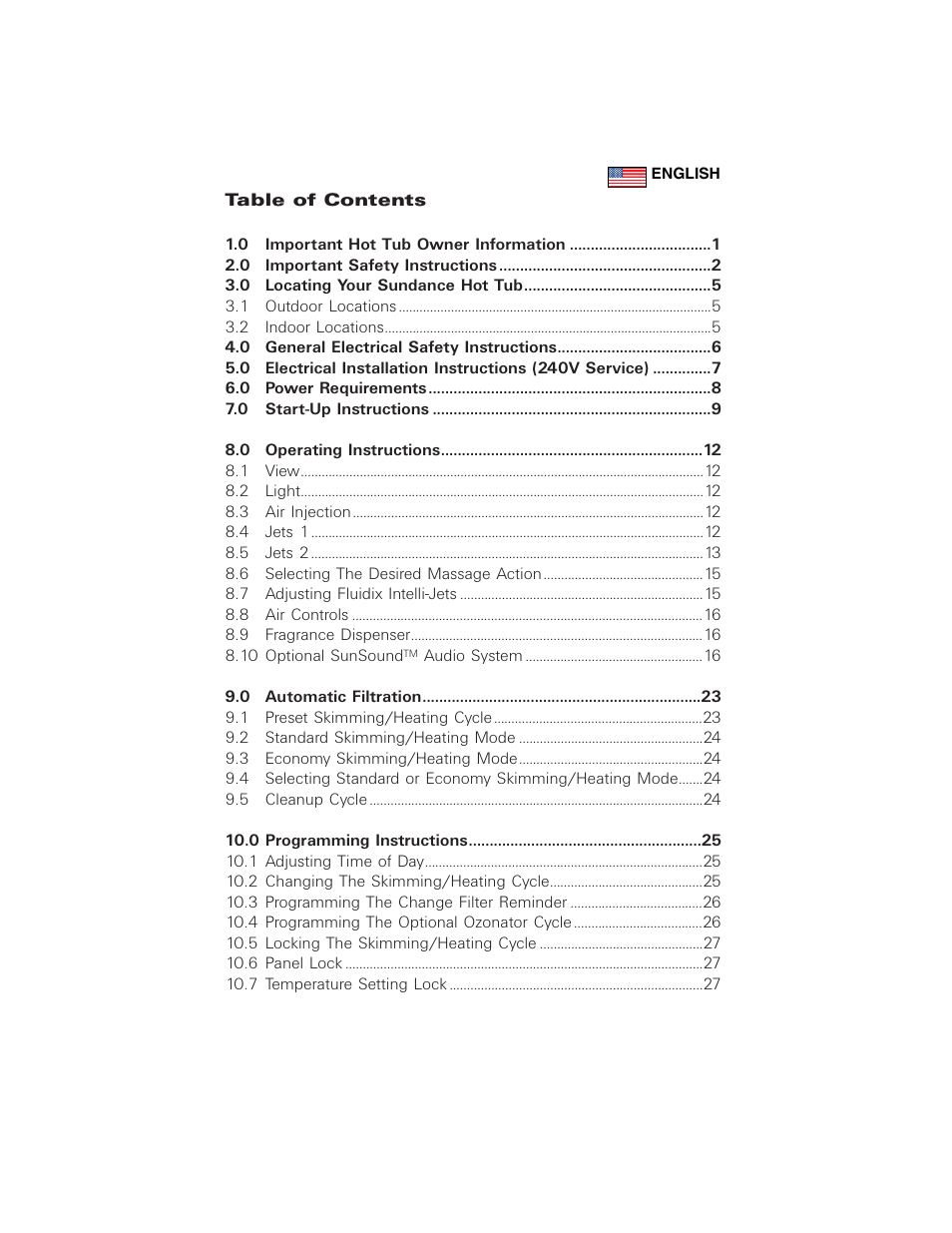 Table of contents (1) | Sundance Spas 880 User Manual | Page 8 / 50