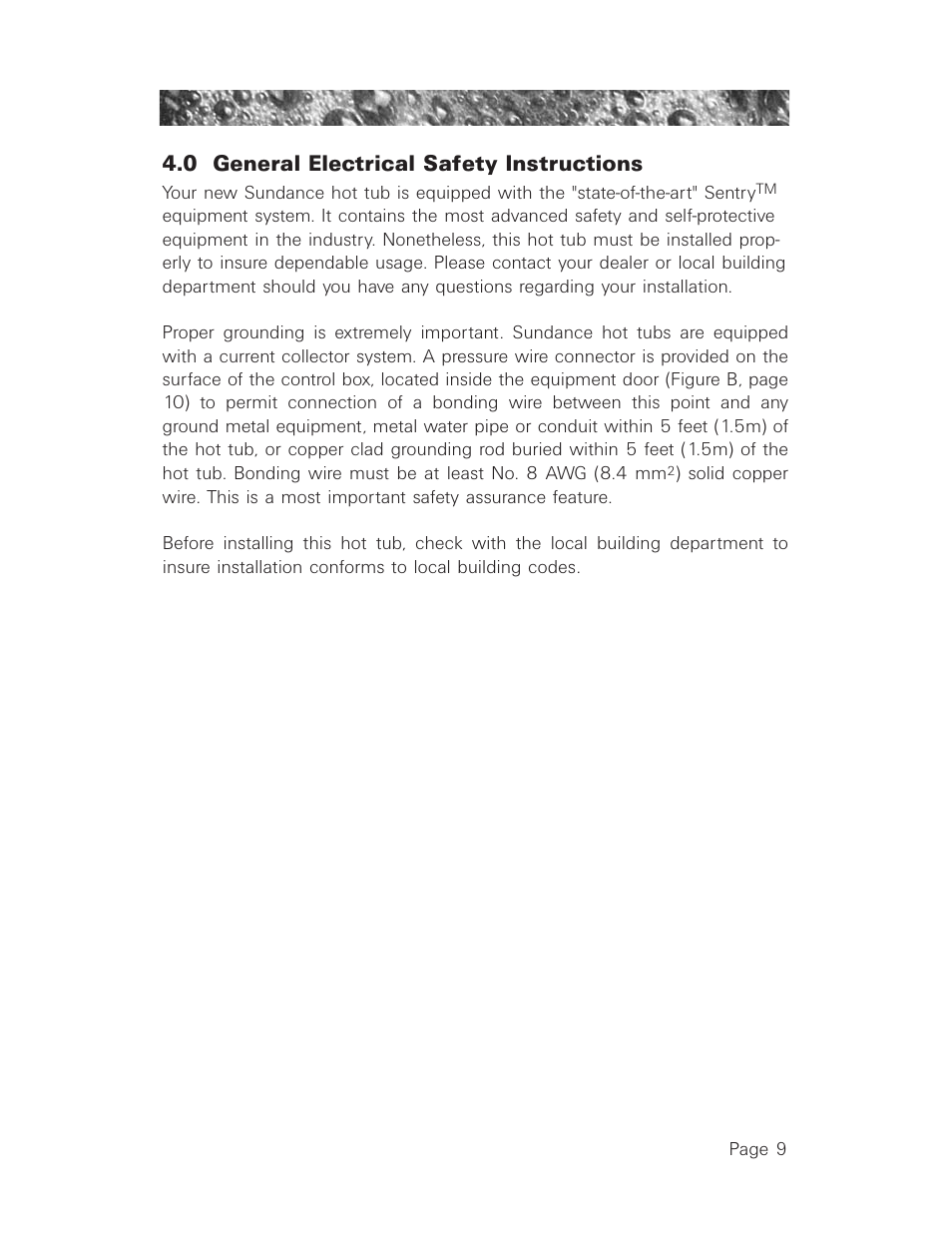 0 general electrical safety instructions, General electrical safety instructions | Sundance Spas 850 User Manual | Page 13 / 52