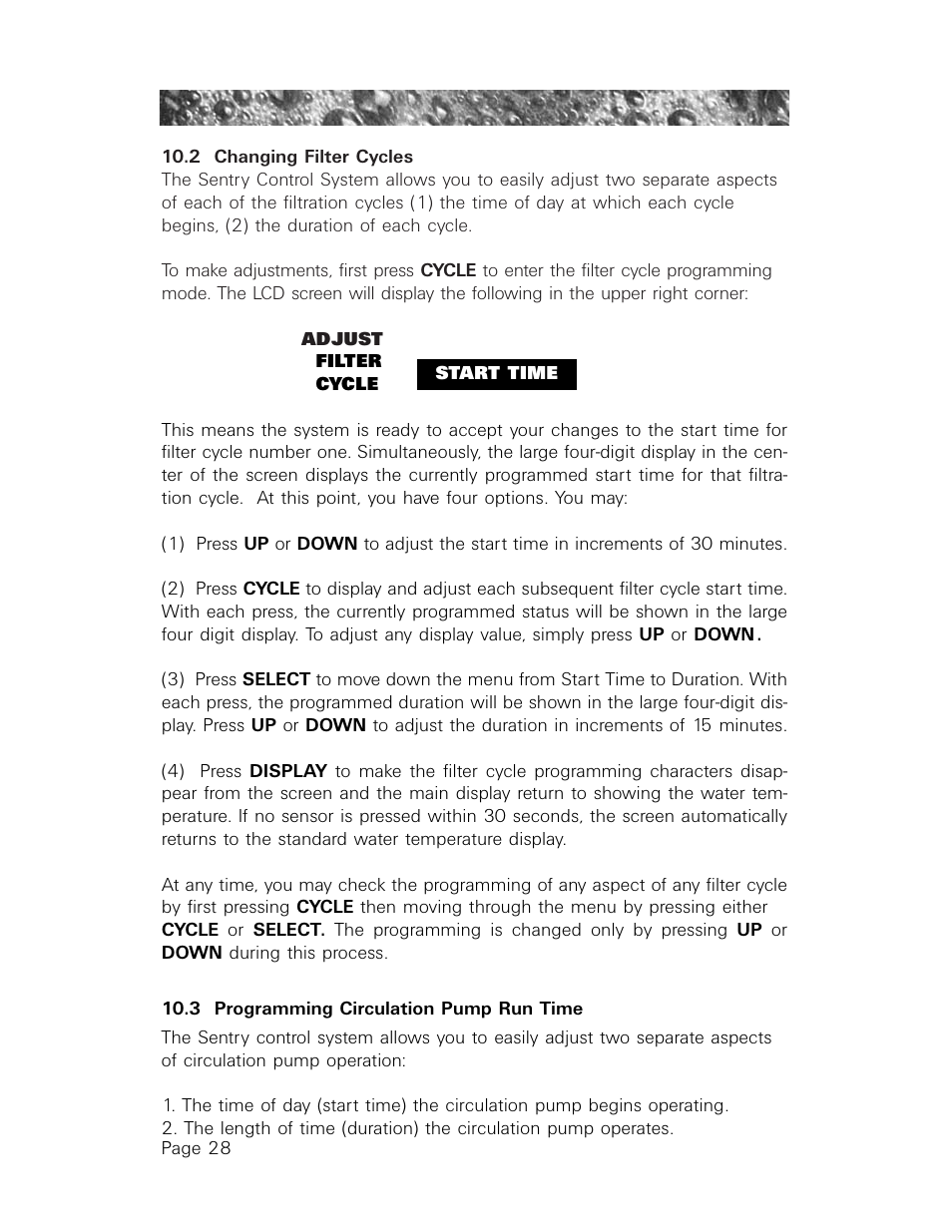 2 changing filter cycles, 3 programming circulation pump run time | Sundance Spas 850 User Manual | Page 32 / 52