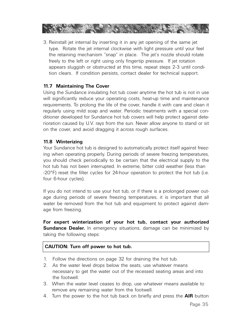 7 maintaining the cover, 8 winterizing | Sundance Spas 850 User Manual | Page 39 / 52