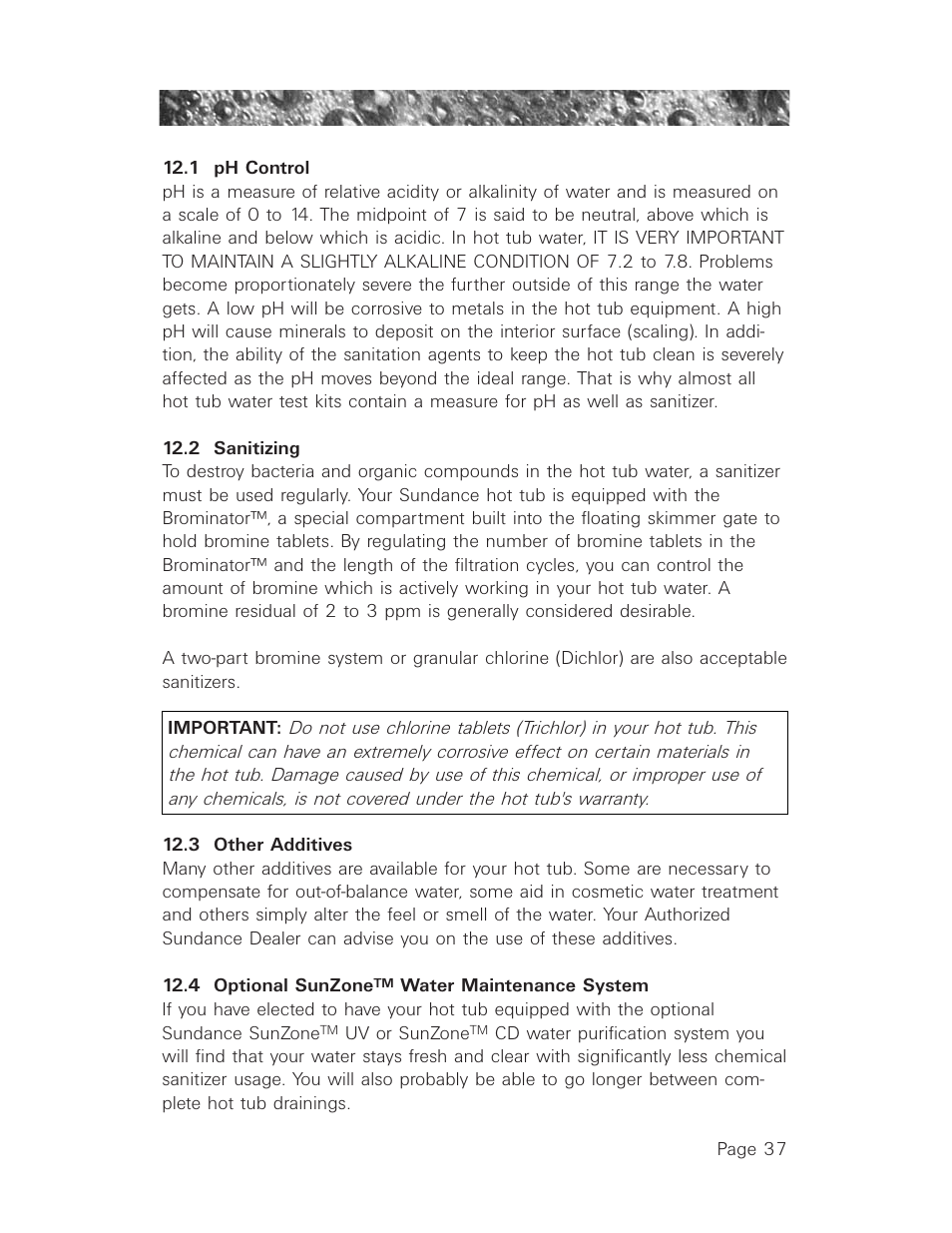 1 ph control, 2 sanitizing, 3 other additives | 4 optional sunzonetm water maintenance system | Sundance Spas 850 User Manual | Page 41 / 52