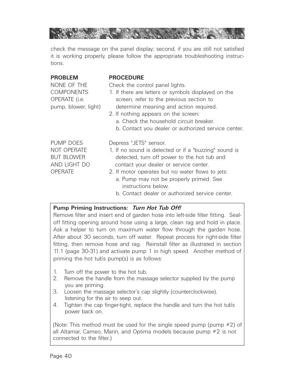 None of the components operate | Sundance Spas 850 User Manual | Page 44 / 52