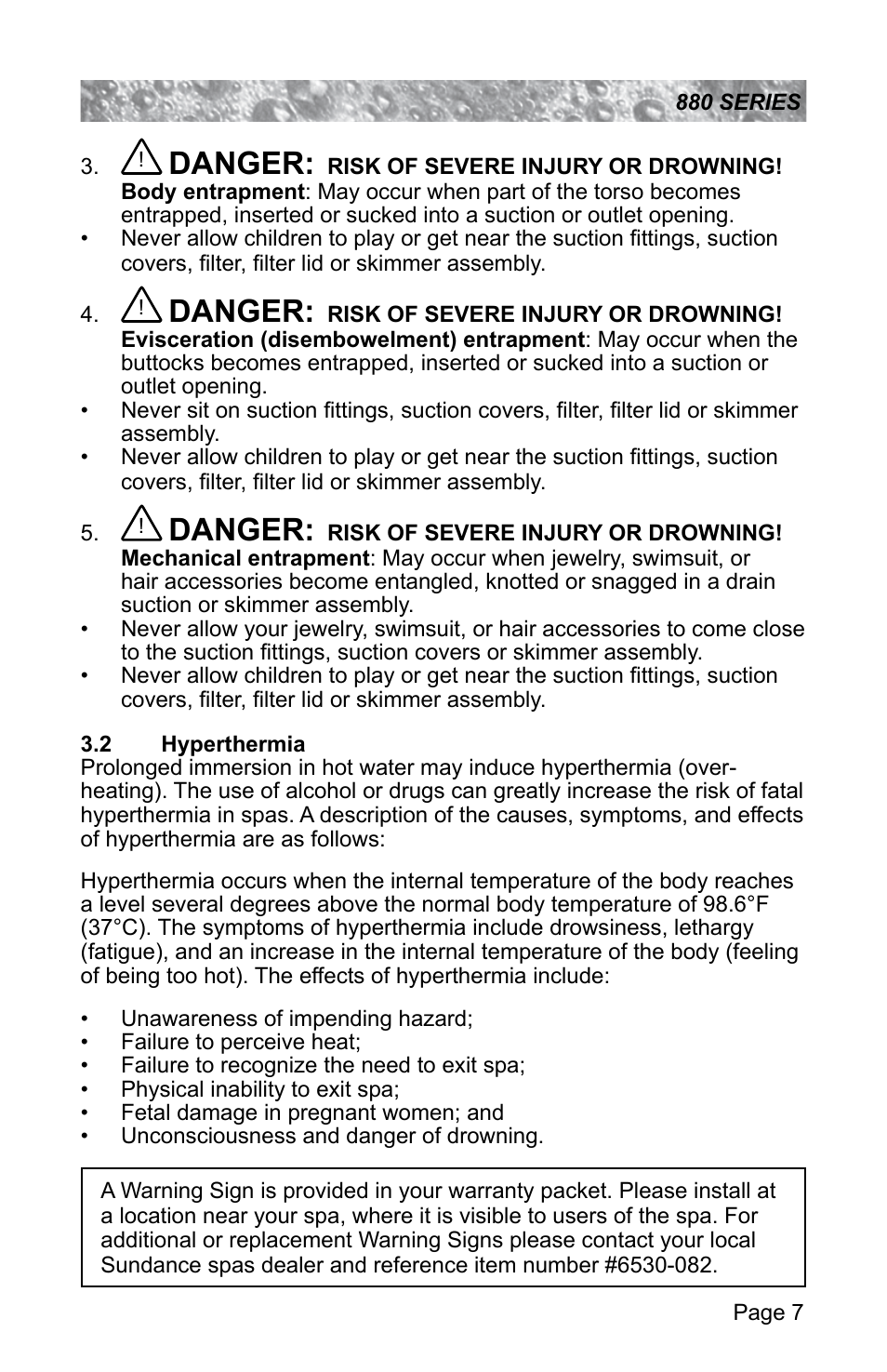 2 hyperthermia, Hyperthermia, Danger | Sundance Spas ALTAMAR 880 User Manual | Page 13 / 92