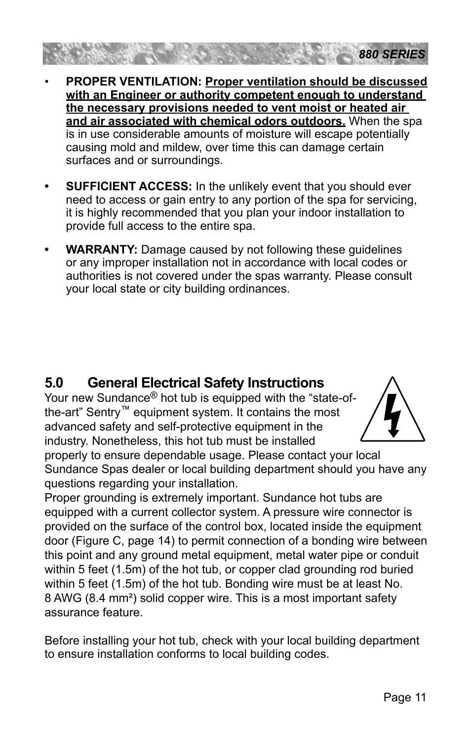 0 general electrical safety instructions, General electrical safety instructions | Sundance Spas ALTAMAR 880 User Manual | Page 17 / 92