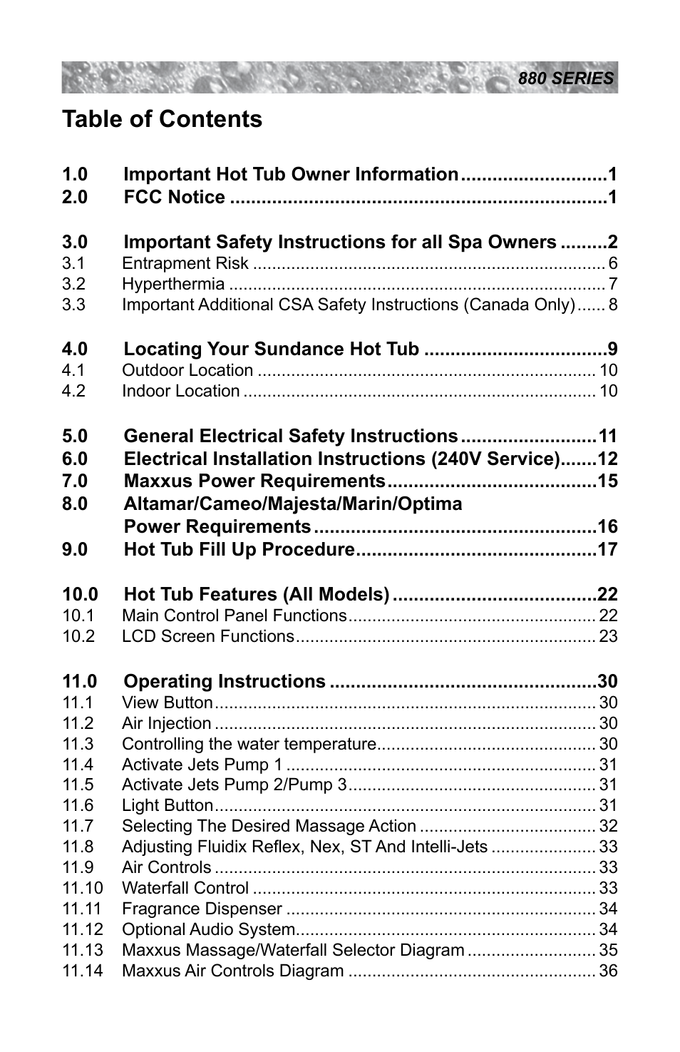 Sundance Spas ALTAMAR 880 User Manual | Page 3 / 92