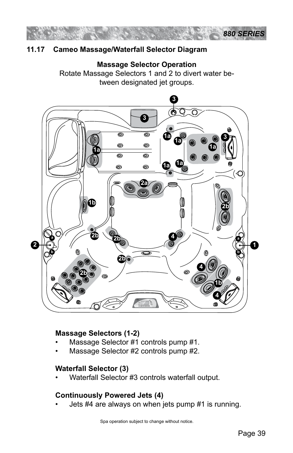 17 cameo massage/waterfall selector diagram | Sundance Spas ALTAMAR 880 User Manual | Page 45 / 92