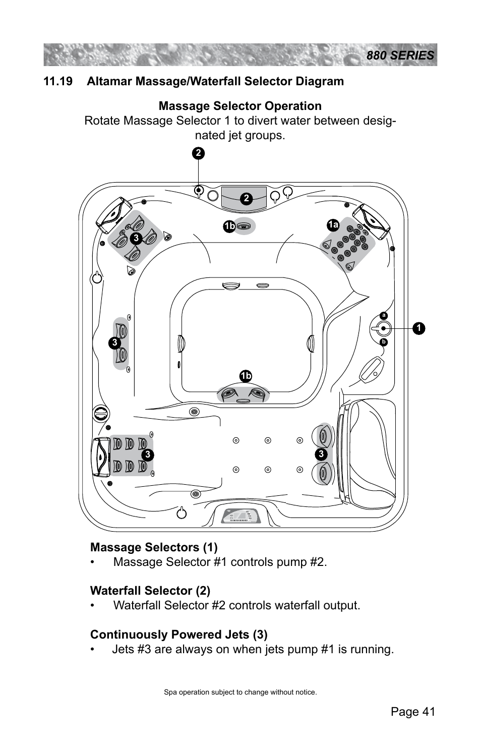 19 altamar massage/waterfall selector diagram | Sundance Spas ALTAMAR 880 User Manual | Page 47 / 92