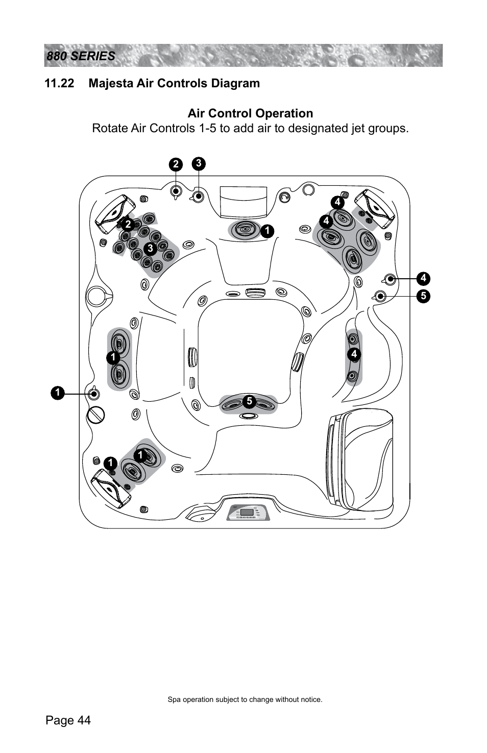 22 majesta air controls diagram | Sundance Spas ALTAMAR 880 User Manual | Page 50 / 92