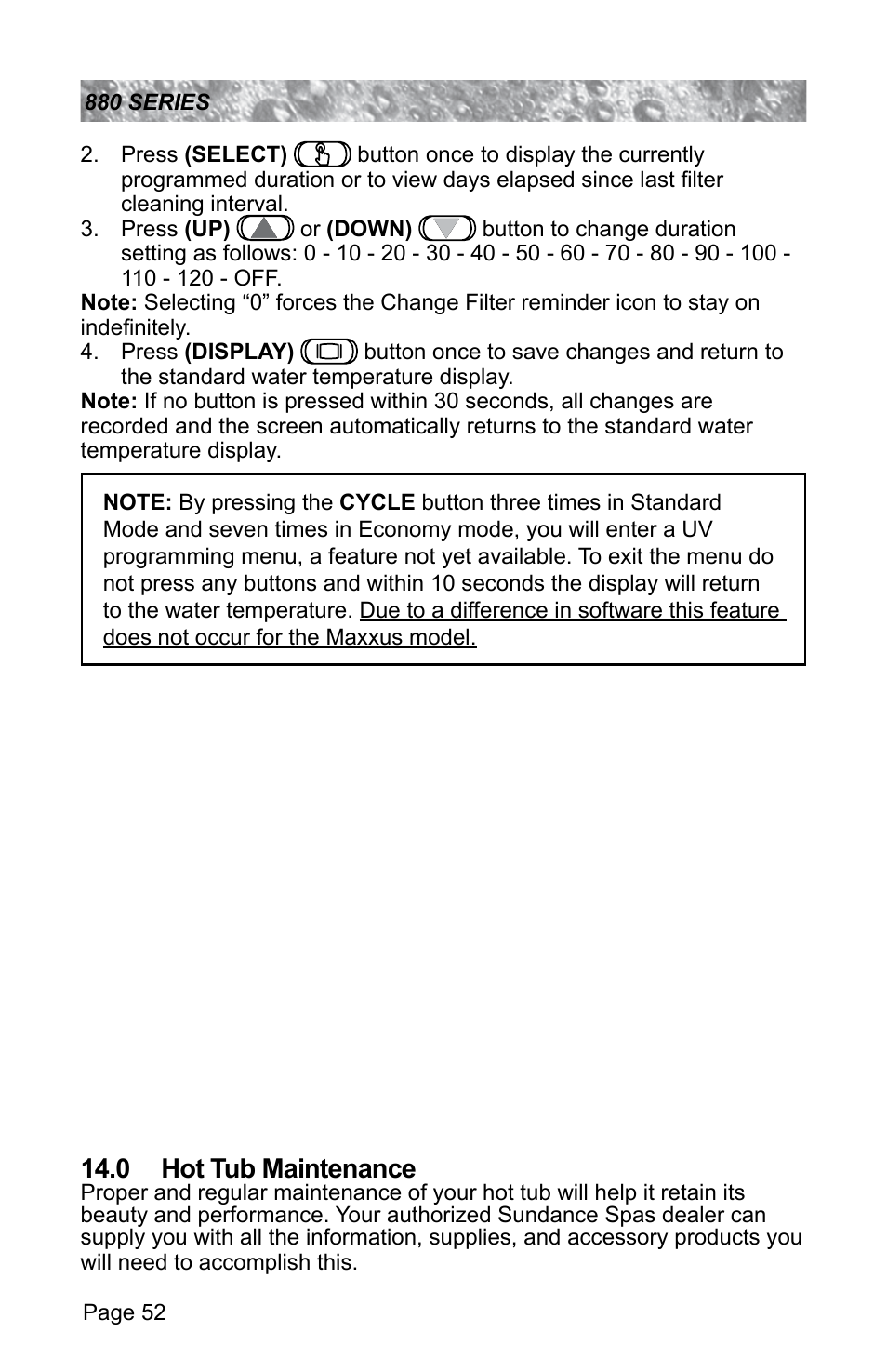 0 hot tub maintenance | Sundance Spas ALTAMAR 880 User Manual | Page 58 / 92