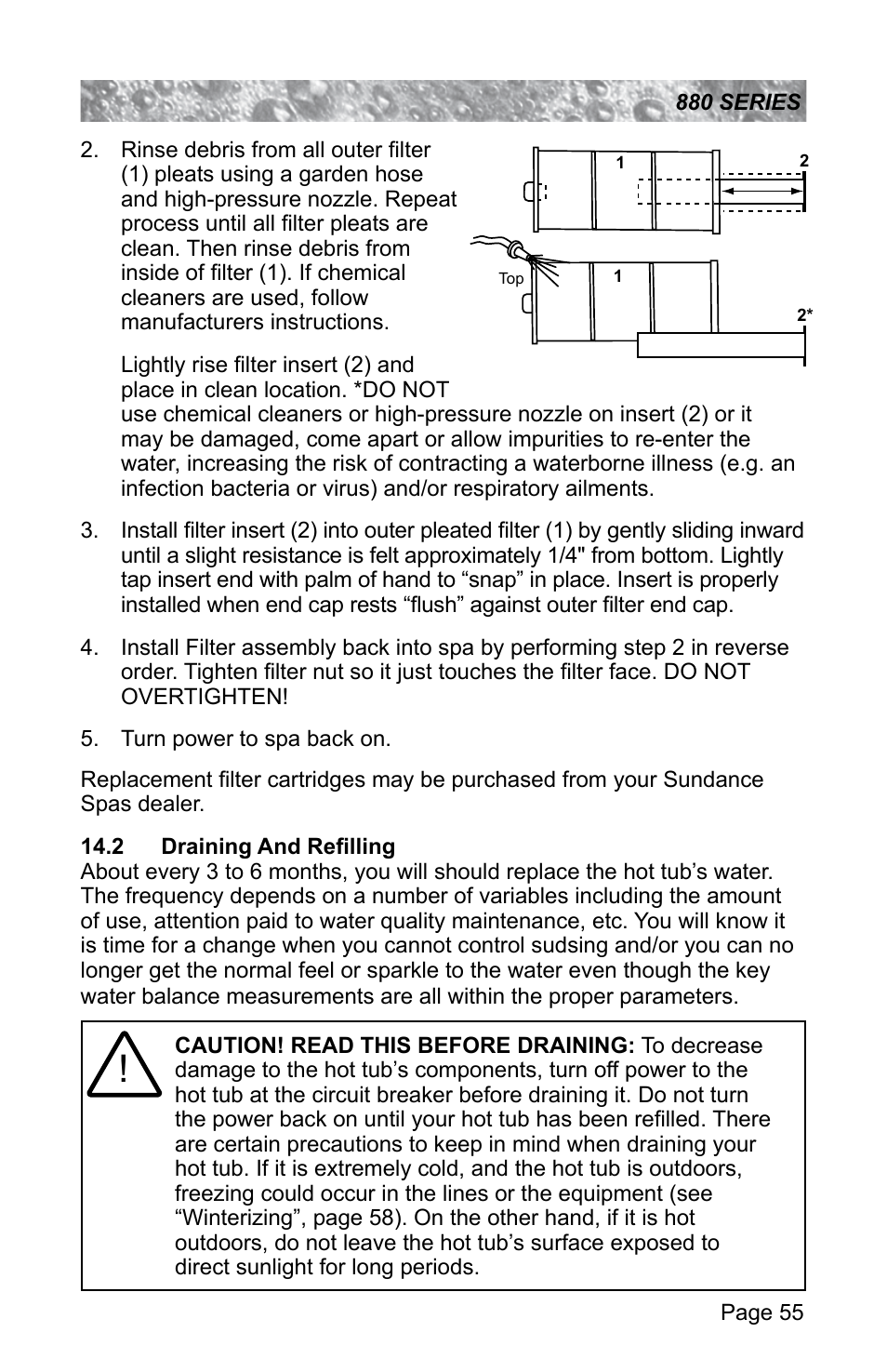 2 draining and refilling | Sundance Spas ALTAMAR 880 User Manual | Page 61 / 92