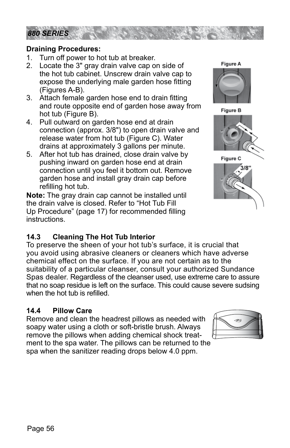 3 cleaning the hot tub interior, 4 pillow care | Sundance Spas ALTAMAR 880 User Manual | Page 62 / 92