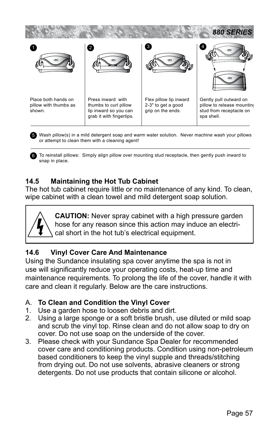 5 maintaining the hot tub cabinet, 6 vinyl cover care and maintenance | Sundance Spas ALTAMAR 880 User Manual | Page 63 / 92