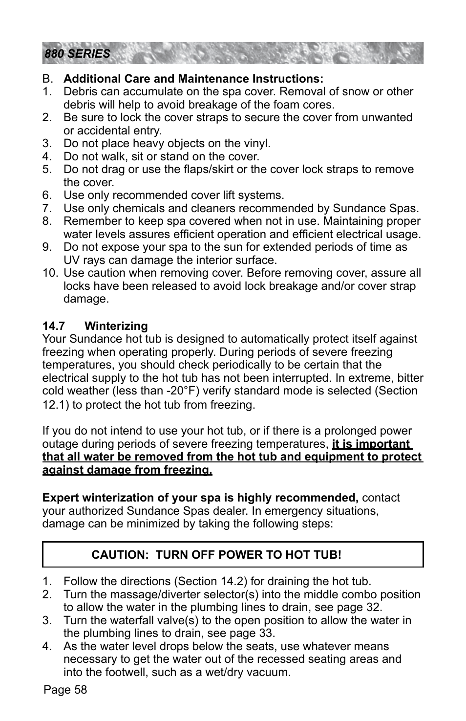 7 winterizing | Sundance Spas ALTAMAR 880 User Manual | Page 64 / 92