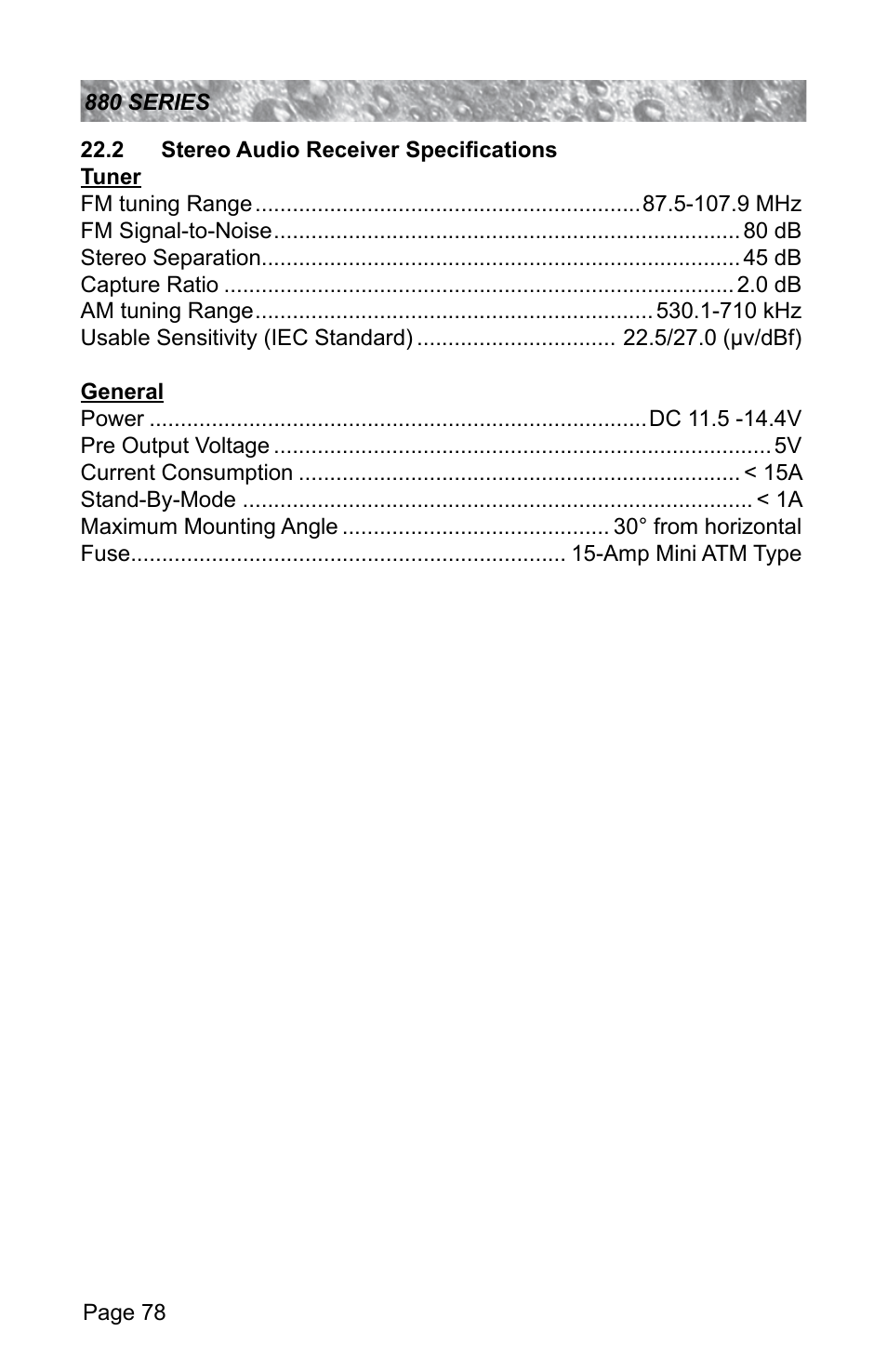 2 stereo audio receiver specifications | Sundance Spas ALTAMAR 880 User Manual | Page 84 / 92