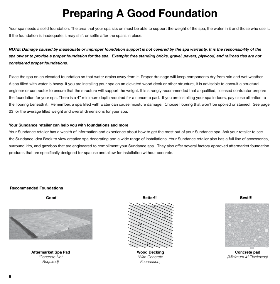 Preparing a good foundation | Sundance Spas 850 Series User Manual | Page 6 / 24