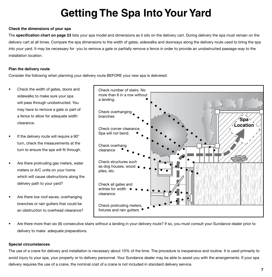 Getting the spa into your yard | Sundance Spas 850 Series User Manual | Page 7 / 24