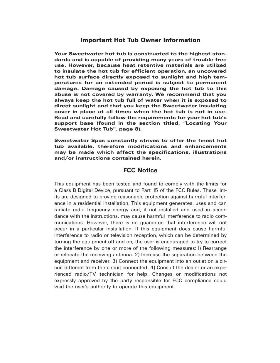 Important hot tub owner information, Fcc notice | Sundance Spas Maxxus User Manual | Page 4 / 37