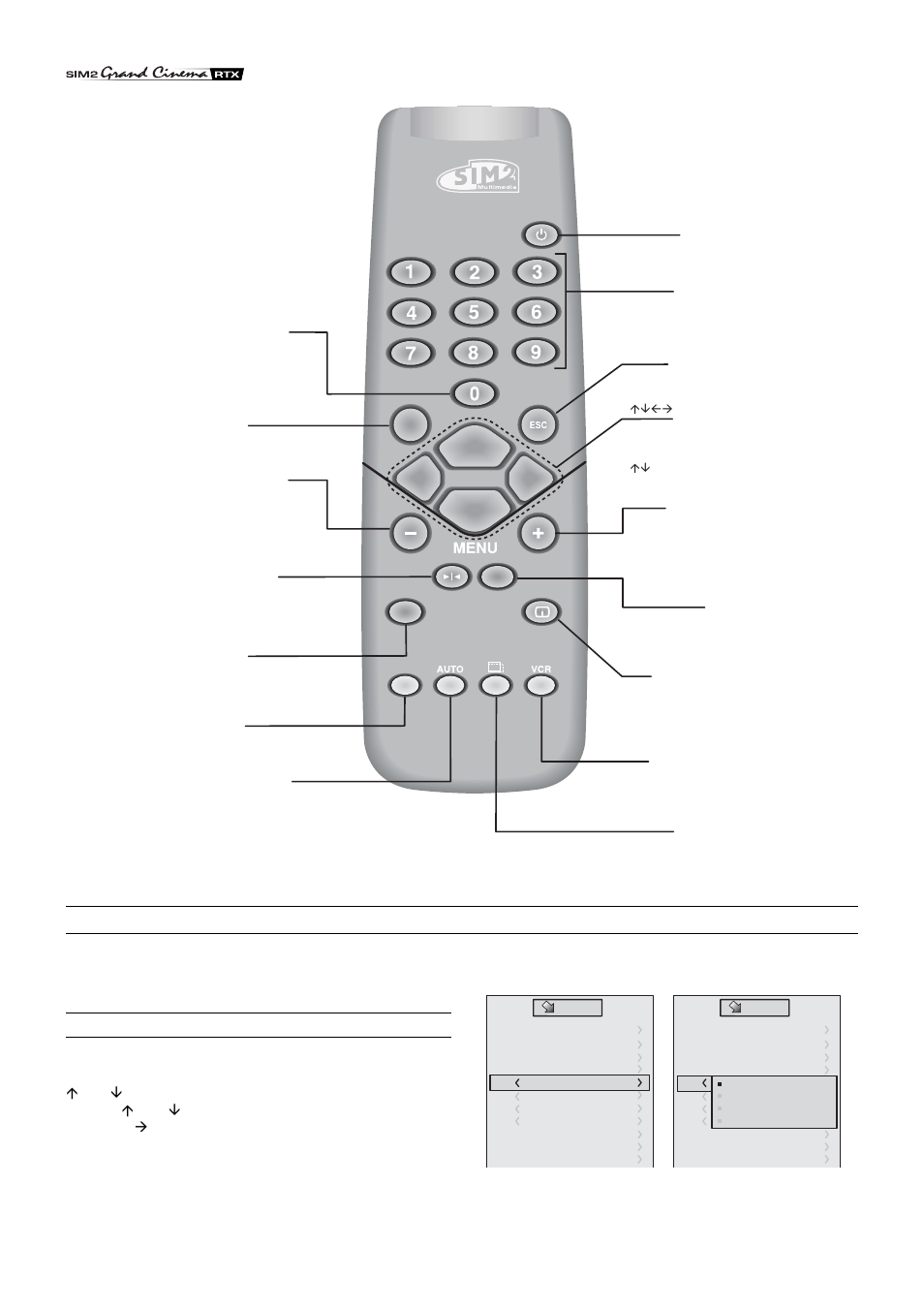 On screen menu | Sim2 Multimedia Grand Cinema Line RTX55 User Manual | Page 12 / 21