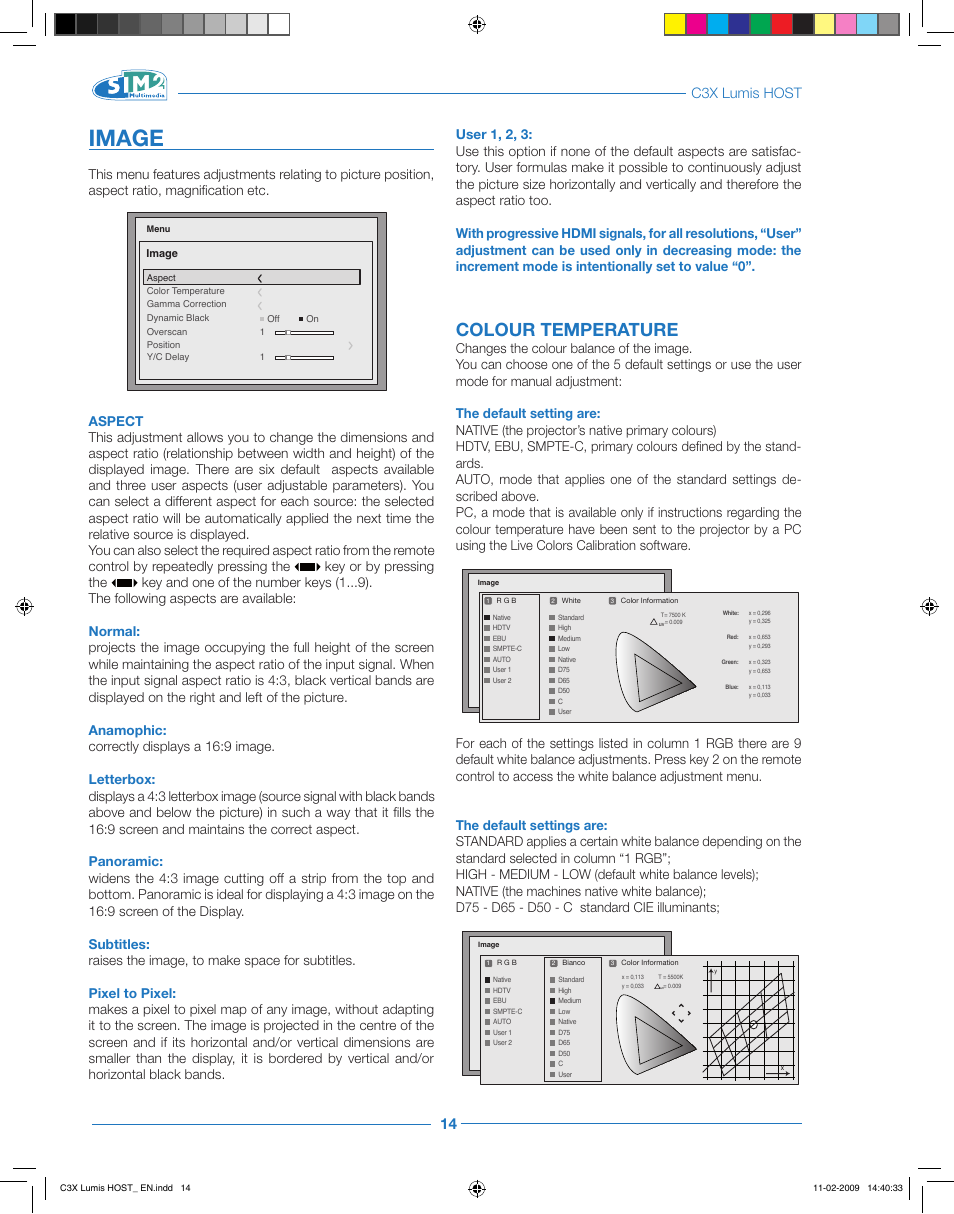 Image, Colour temperature, C3x lumis host | Sim2 Multimedia LUMIS HOST C3X User Manual | Page 16 / 32