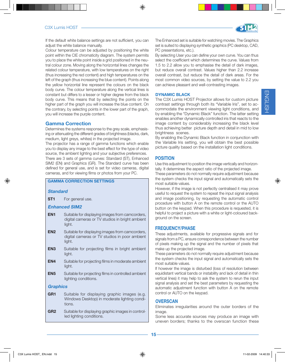 English | Sim2 Multimedia LUMIS HOST C3X User Manual | Page 17 / 32