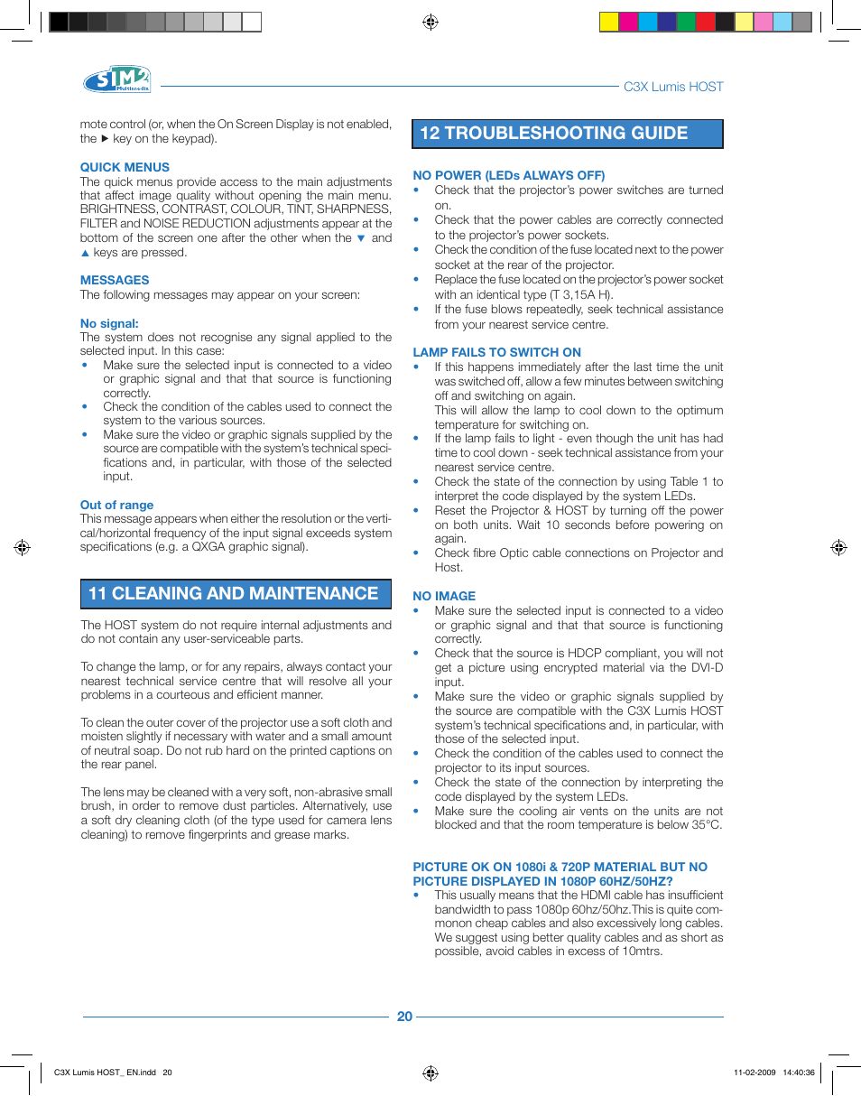 Sim2 Multimedia LUMIS HOST C3X User Manual | Page 22 / 32