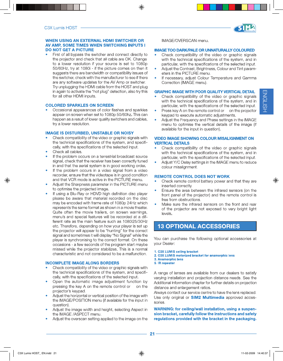 English | Sim2 Multimedia LUMIS HOST C3X User Manual | Page 23 / 32