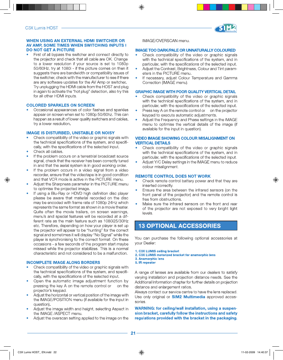 Sim2 Multimedia LUMIS HOST C3X User Manual | Page 24 / 32