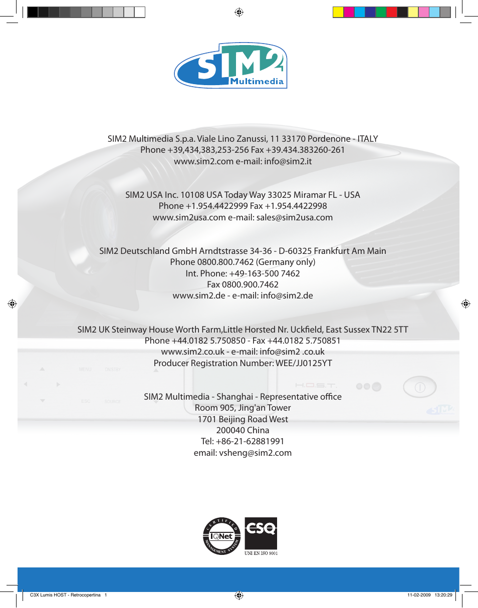 Sim2 Multimedia LUMIS HOST C3X User Manual | Page 32 / 32