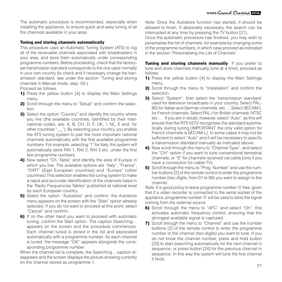 Sim2 Multimedia Grand Cinema RTX 55TV User Manual | Page 21 / 40