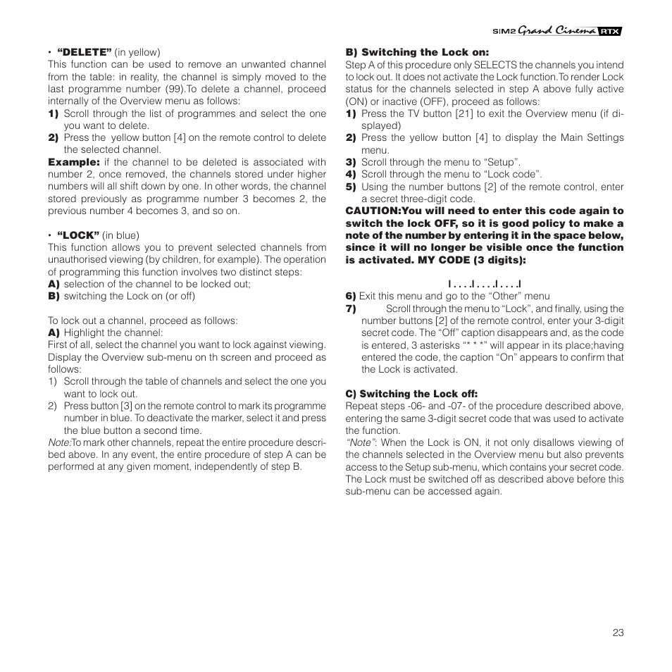 Sim2 Multimedia Grand Cinema RTX 55TV User Manual | Page 23 / 40