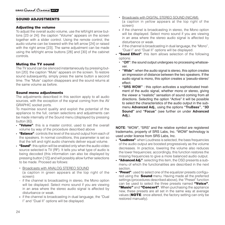 Sim2 Multimedia Grand Cinema RTX 55TV User Manual | Page 24 / 40