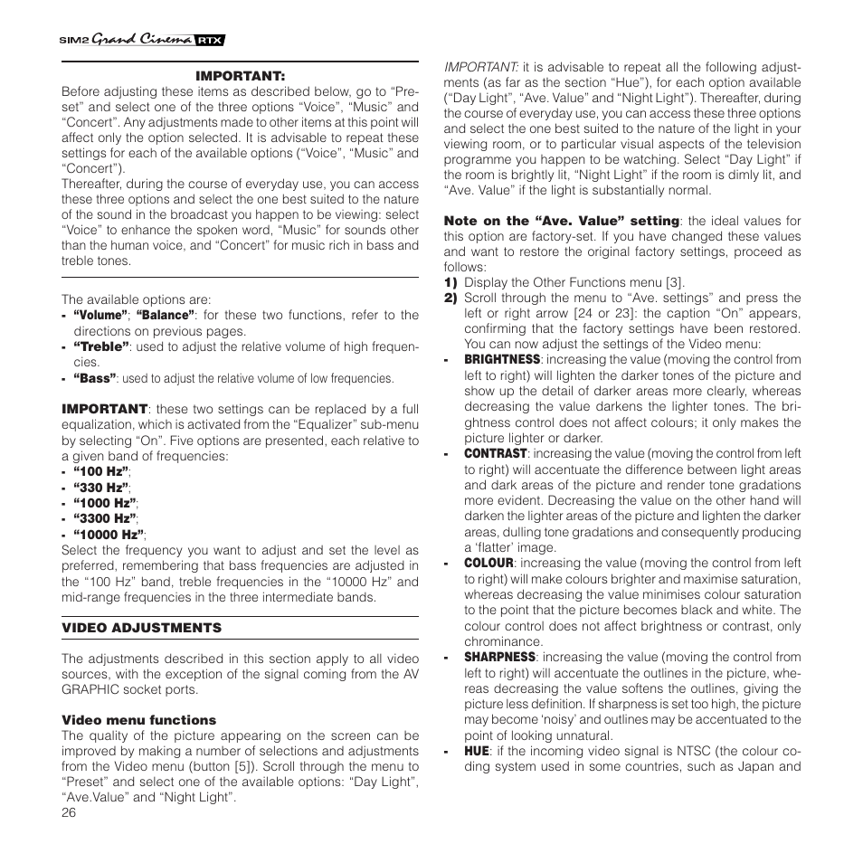 Sim2 Multimedia Grand Cinema RTX 55TV User Manual | Page 26 / 40