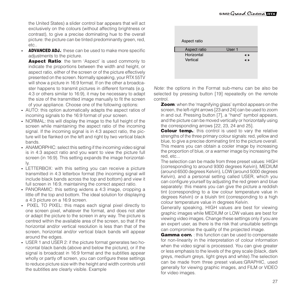 Sim2 Multimedia Grand Cinema RTX 55TV User Manual | Page 27 / 40