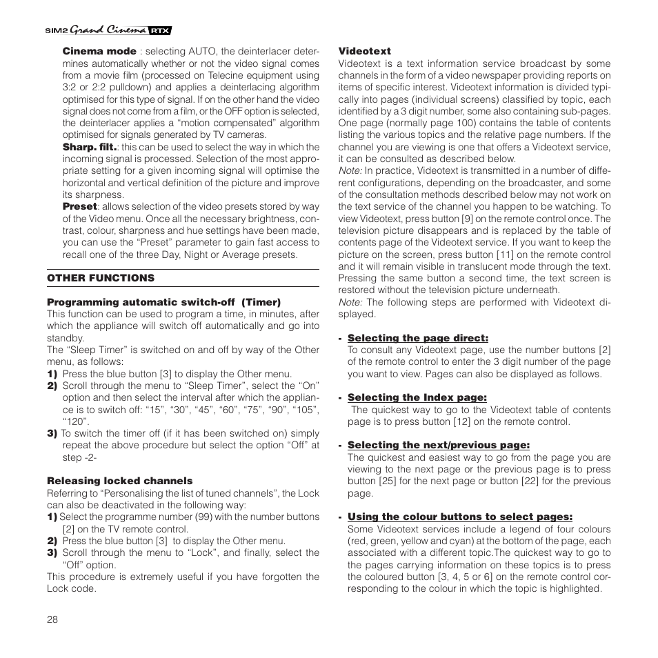 Sim2 Multimedia Grand Cinema RTX 55TV User Manual | Page 28 / 40