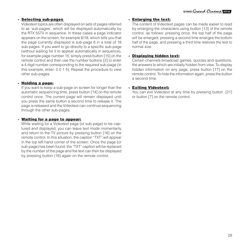 Sim2 Multimedia Grand Cinema RTX 55TV User Manual | Page 29 / 40