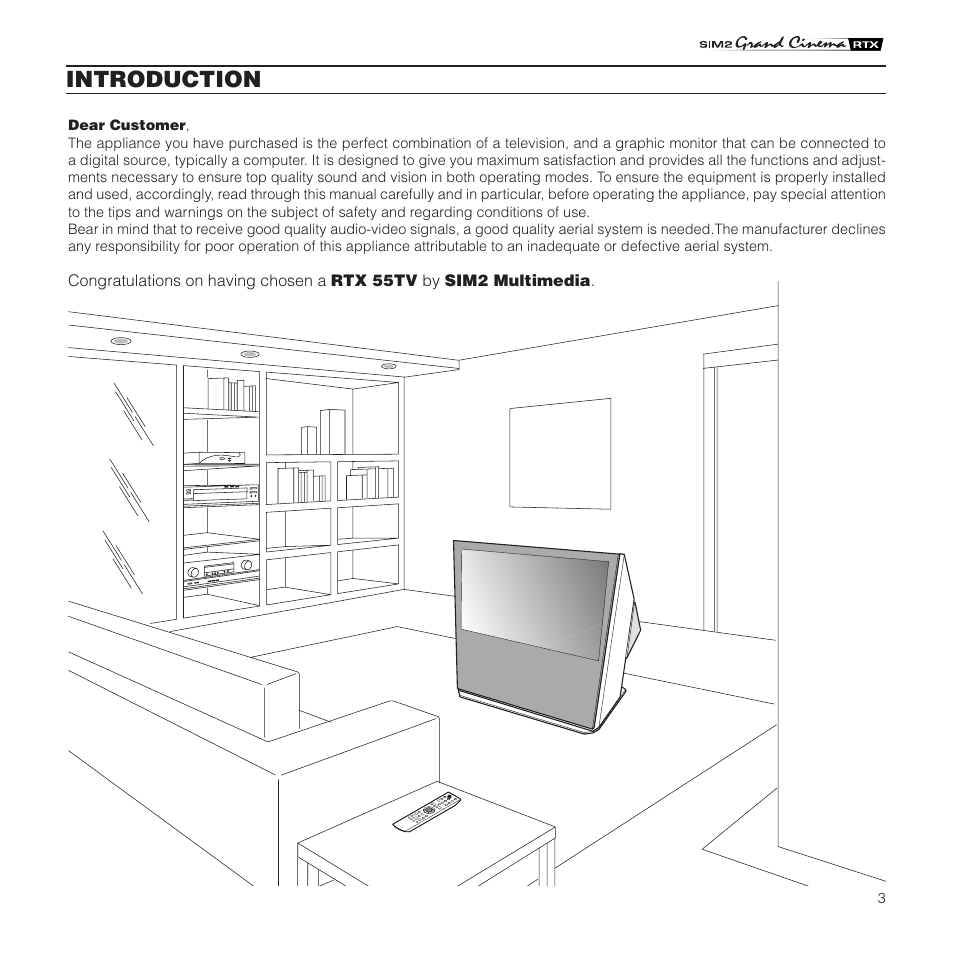 Introduction | Sim2 Multimedia Grand Cinema RTX 55TV User Manual | Page 3 / 40