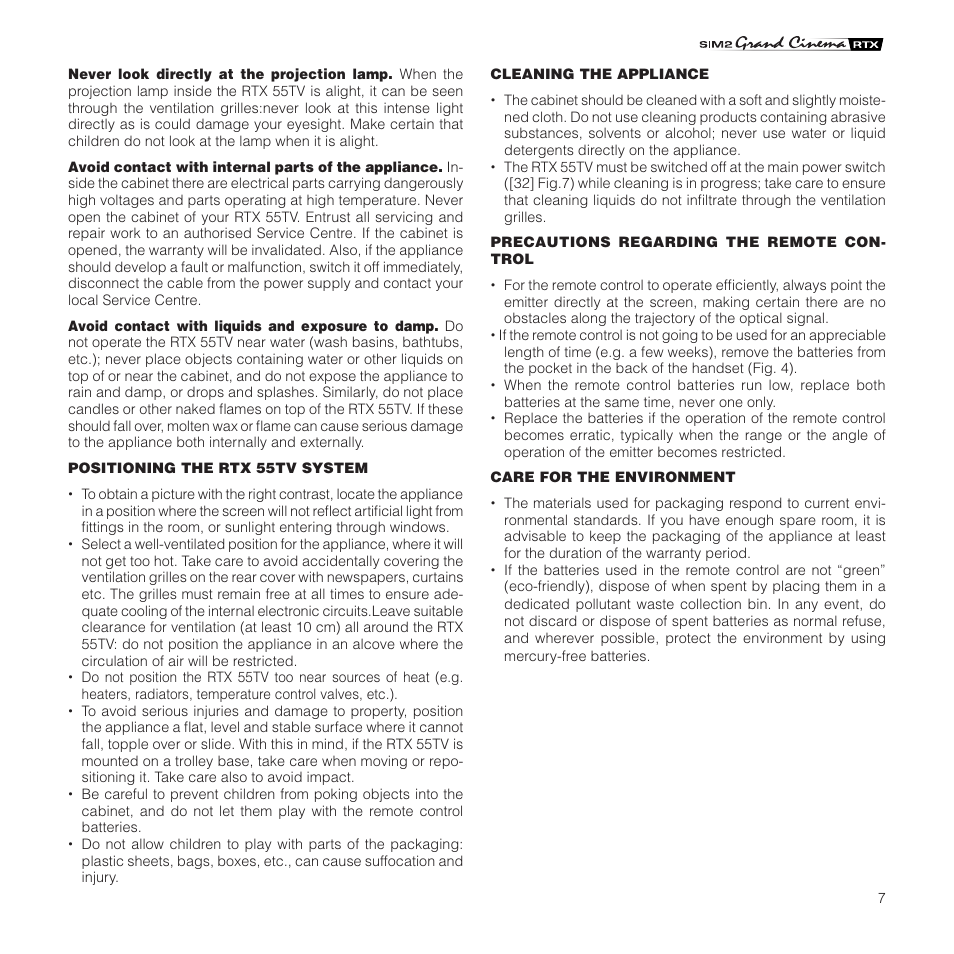 Sim2 Multimedia Grand Cinema RTX 55TV User Manual | Page 7 / 40