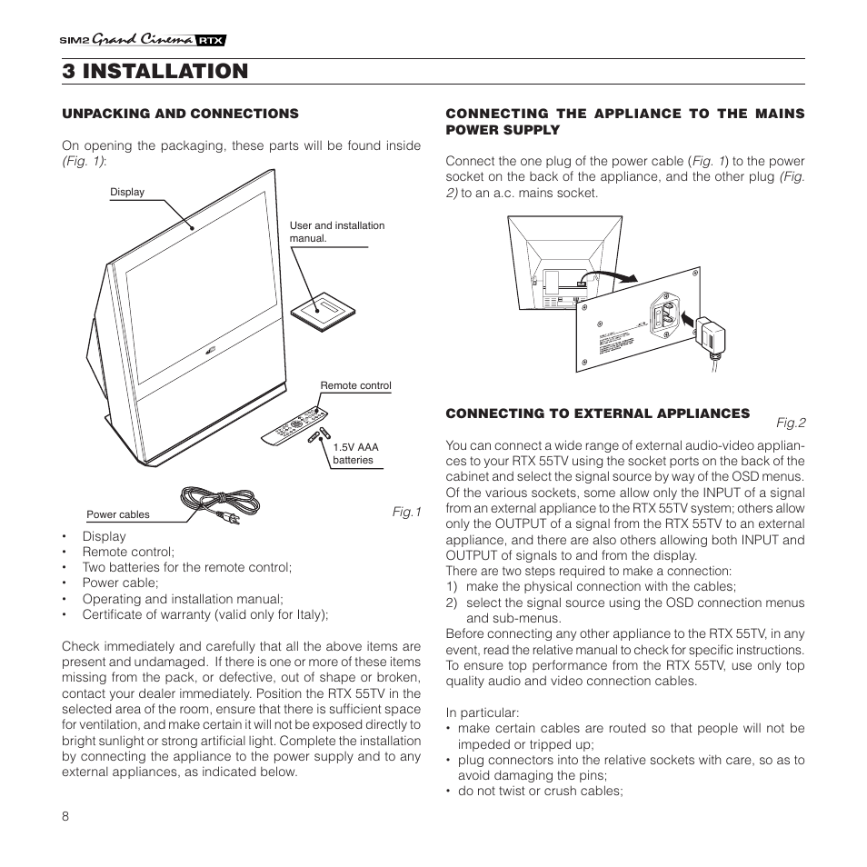 3 installation | Sim2 Multimedia Grand Cinema RTX 55TV User Manual | Page 8 / 40